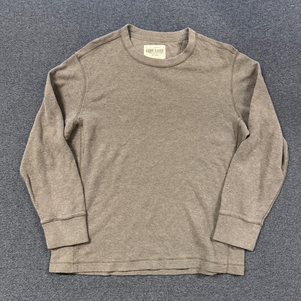 Eddie Bauer Waffle Knit Thermal Shirt Mens Large Tan Good Long Sleeve Crew